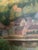 Antique oil painting depicting a European village scene with figures in a rural landscape. Featuring realistic depictions...