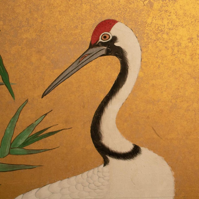 Meiji Era Monumental Yamato-E Screen With Red-Crowned and