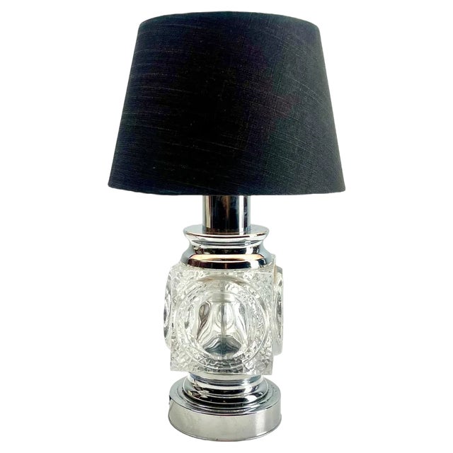Vintage Ice Cube Table Lamp in Chrome and Crystal Glass from Peill & Putzler, 1953 For Sale