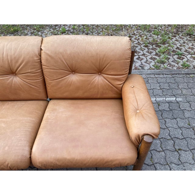 1980s Vintage Cognac Caramel Aniline Leather Sofa, 1970s For Sale - Image 5 of 18