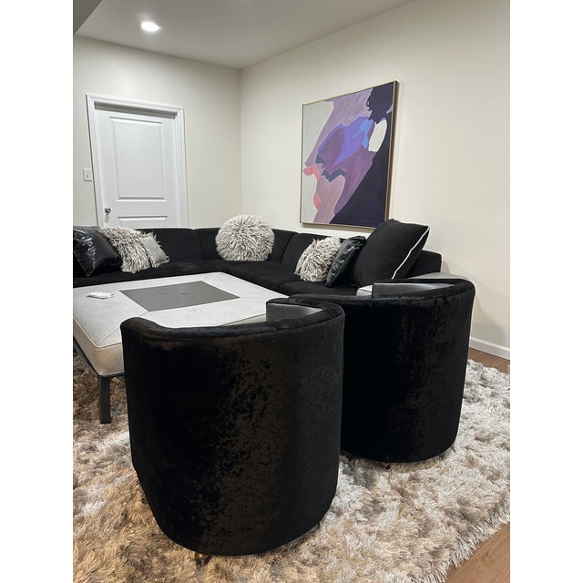 Mid 20th Century Mid-Century Modern Pair of Black Velvet and Vinyl Club Chairs For Sale - Image 4 of 7