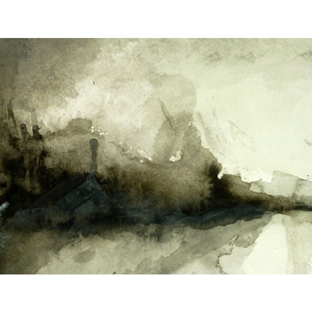 Classic modern black and white French ink wash, 2015. Signed lower right. Original artwork on paper displayed on a white...