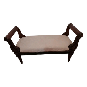 1970s French Provincial Wood Bench Ivory Cushion