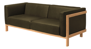 LIFT Minimalist Three-Seater Sofa in Oak Wood and Bosco Leather Seat by Julien Renault