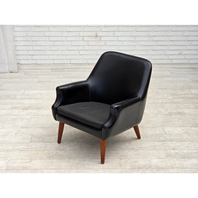 Danish Armchair in Artificial Leather and Teak Wood Legs, 1970s For Sale - Image 16 of 18