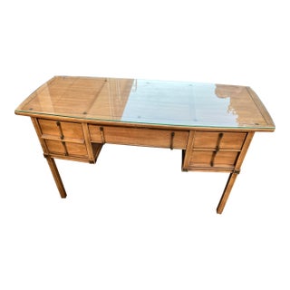 1970s Glass Top Wooden Thomasville Tamerlane Desk For Sale