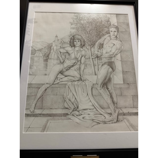 Contemporary DL Johnson 1992 Unique Original Sketch Signed Framed For Sale - Image 3 of 8