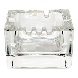 Vintage Mid Century Modern Rectangular Crystal Ashtray For Sale
