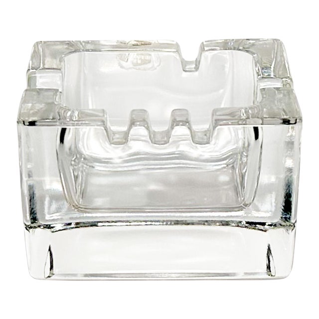 Vintage Mid Century Modern Rectangular Crystal Ashtray For Sale