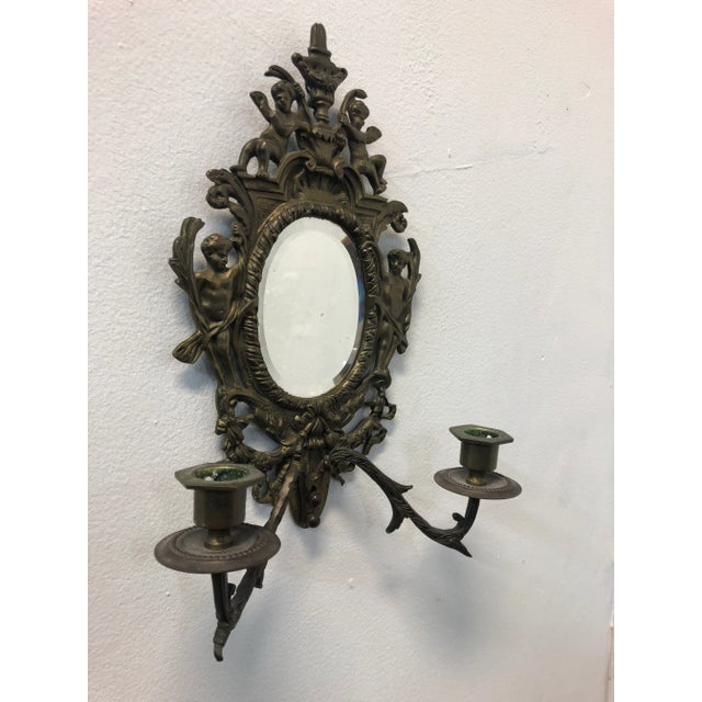 Vintage Brass Mirrored Sconces For Sale In Chicago - Image 6 of 6