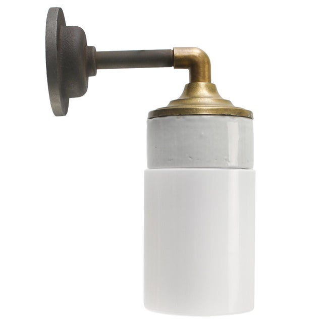 Metal Vintage Industrial Sconce in White Porcelain and Opaline Glass For Sale - Image 7 of 7