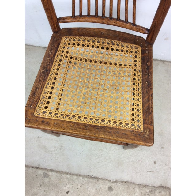 Brown Antique Oak Chair With Unique Turned Wood Back and Caned Seat For Sale - Image 8 of 12