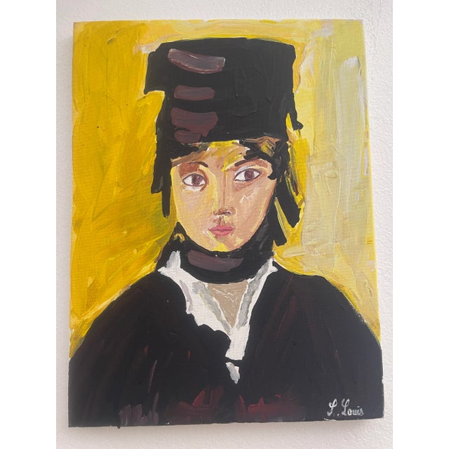 Expressionist Portrait Acrylic Painting of a Young Girl Wearing a Scarf For Sale - Image 4 of 11