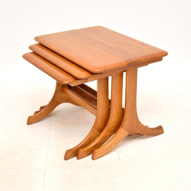 Mid-Century Modern Vintage Elm Nesting Tables, 1970s, Set of 3 For Sale - Image 3 of 9