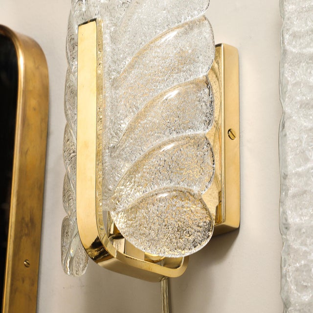 Mid-Century Mottled Glass & Brass Leaf Sconces by Carl Fagerlund for Orrefors For Sale - Image 12 of 15