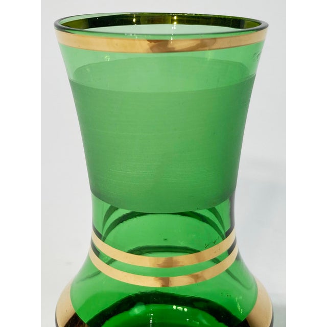 French Vintage French Green and Gold Striped Glass Bud Vase For Sale - Image 3 of 4