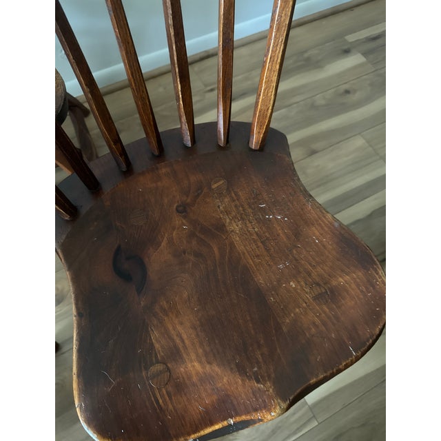 Brown Mid 20th Century Set of 4 Rustic Solid Wood Windsor Style Dining Chairs by Hunt Furniture For Sale - Image 8 of 11