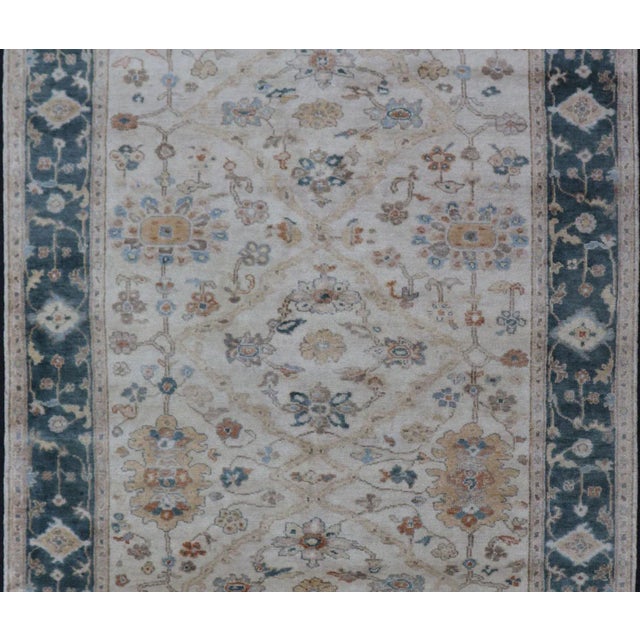 Traditional Hand-Knotted Oushak Rug by Keivan Woven Arts, Navy Floral Design 5'7 X 8'8 For Sale - Image 3 of 12