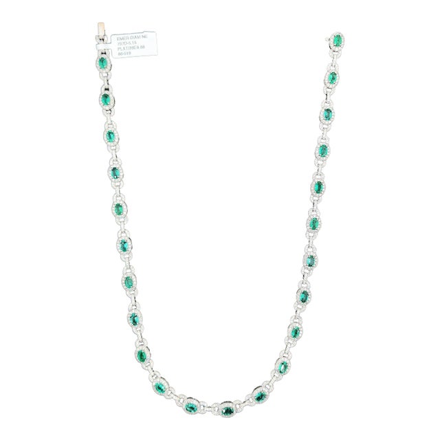 13.81 Ct Natural Emerald & Diamond Necklace For Sale