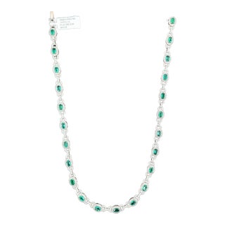 8.66 Ct Natural Emerald & Diamond Necklace For Sale