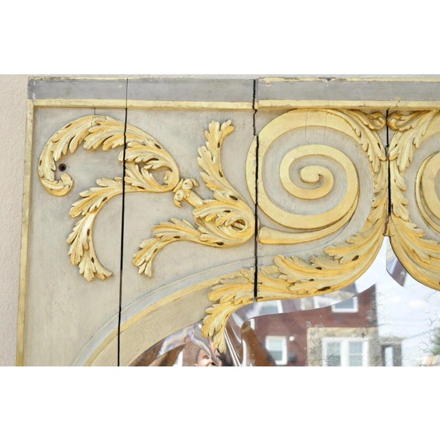 Antique French Rococo Louis XV Style 85" Gold Gilt Cream Painted Trumeau Mirror For Sale - Image 4 of 12