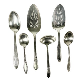 Mid 20th Century Boho Chic Hollywood Regency Silverplate Serving Utensils - Set of 6. For Sale