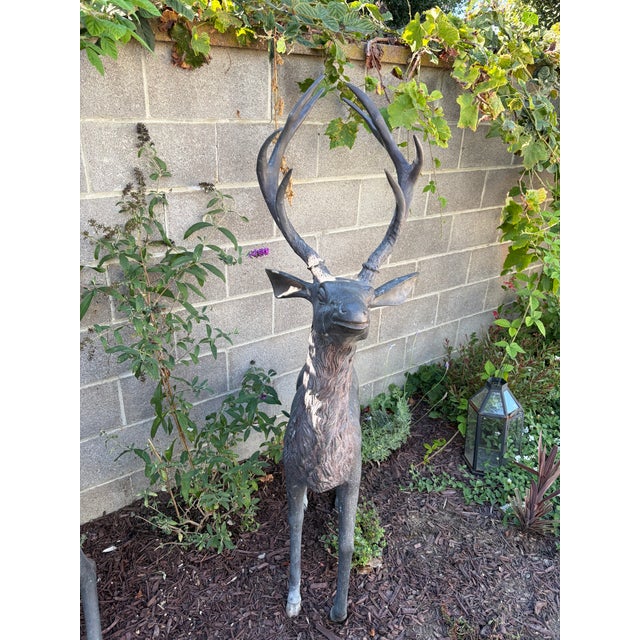 1980s Bronze Stag and Doe Garden Sculptures, Pair For Sale - Image 9 of 10