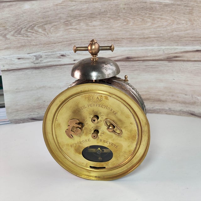 1890’s Japy Freres French Bronze Antique Mantel Alarm Clock For Sale - Image 4 of 8