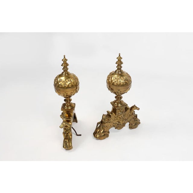Gold Large Vintage Neo-Classical Copper Firebucks, France, 1940, Set of 2 For Sale - Image 8 of 12