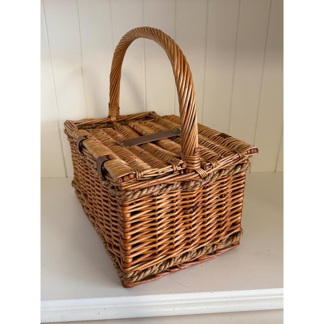 Vintage Wicker Picnic Basket and Wine Carrier For Sale - Image 12 of 13