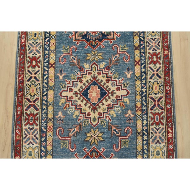 2020s Kazak Runner 2’8” X 9’8” Blue Wool Tribal Hand-Knotted Oriental Rug For Sale - Image 5 of 12