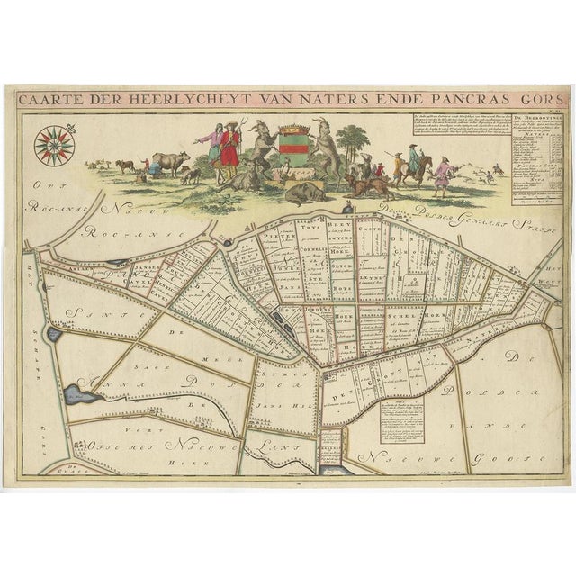 Antique map titled ‘Caarte der Heerlyckheyt van Naters ende Pancras Gors’. Beautiful map of the region Naters and...