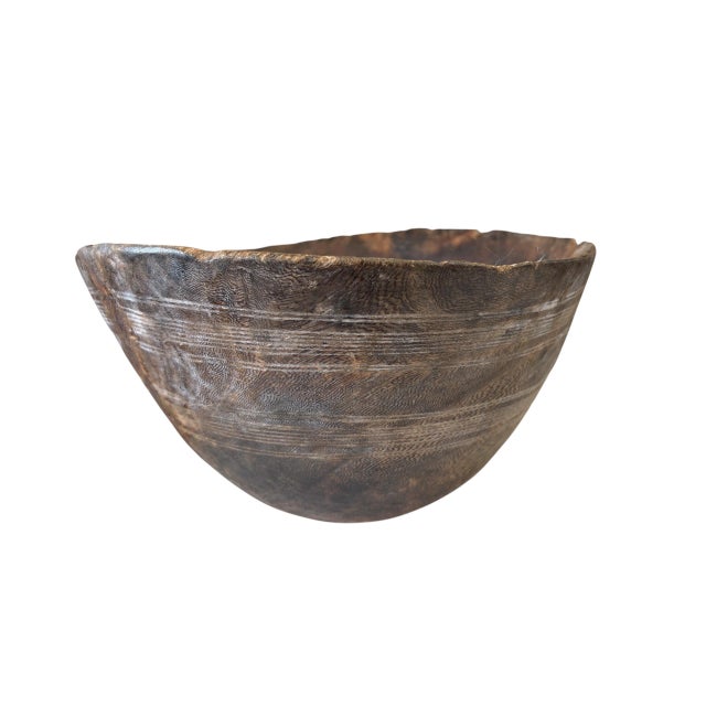 Brown Vintage African Hausa Engraved Wooden Bowl From Niger 11.5" Diameter For Sale - Image 8 of 10