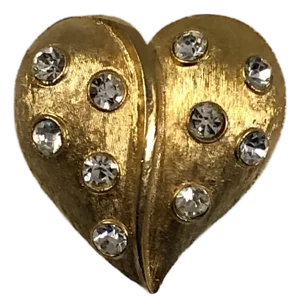 1940s Kramer Gold and Rhinestone Heart Brooch