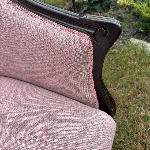 Vintage Blush Wood Frame Loveseat For Sale - Image 15 of 15