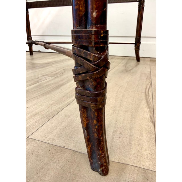 Faux Bamboo Metal Leather Coffee Table For Sale - Image 13 of 16