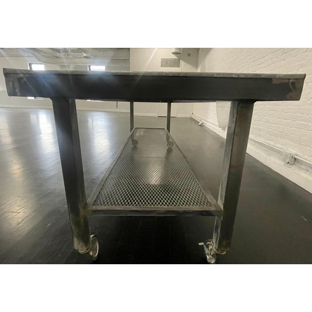 Vintage Style Metal Industrial Table on Wheels, circa 2000 For Sale - Image 4 of 4