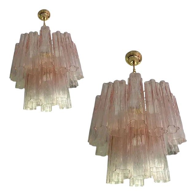 Pink Murano Glass Tronchi Chandeliers by Simoeng, Set of 2 For Sale