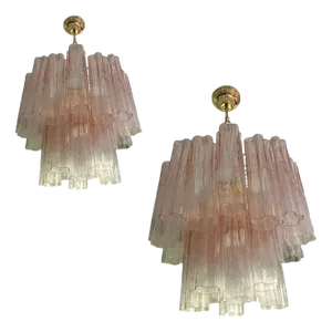Pink Murano Glass Tronchi Chandeliers by Simoeng, Set of 2
