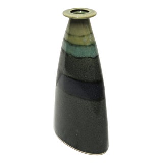 Green and Blue Striped Studio Pottery Glazed Vase, 1990s For Sale