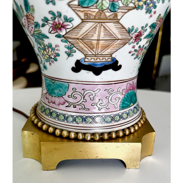Single Late 19th Century Chinese Famille Rose Porcelain Vase Mounted Table For Sale - Image 12 of 18