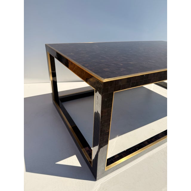 Mid-Century Modern 1980s Tessellated Horn and Brass Coffee Table For Sale - Image 3 of 12