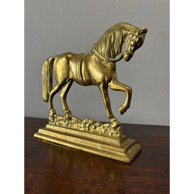 English Vintage English Brass Horse Door Stop For Sale - Image 3 of 9