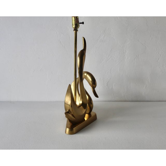 Late 20th Century Italian Style Brass Stylized Swans Desk Table Lamp Triangular Base Detail Mid-Century Modern For Sale - Image 12 of 14