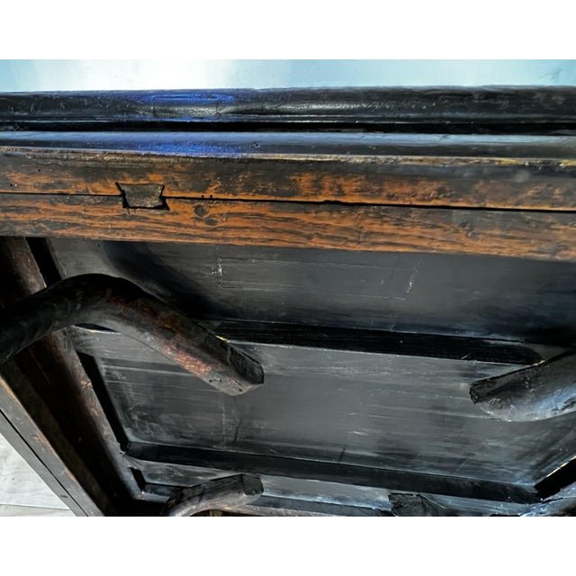 Black Antique Chinese Coffee Table With Giant Arm Braces For Sale - Image 8 of 9