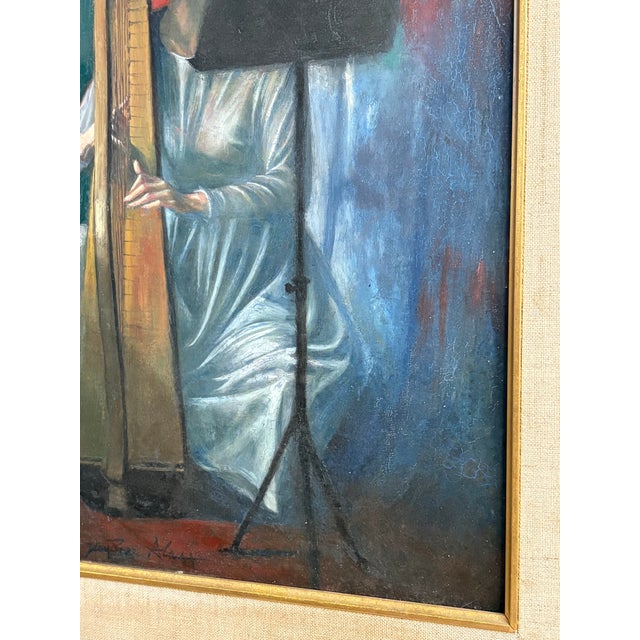 Jean-Pierre Alaux “La Harpe Irlandaise” Original Oil Painting 1950 Beaux-Arts For Sale In Aspen - Image 6 of 12
