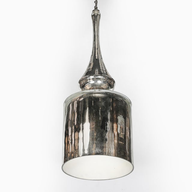 Modernist Hand-Blown Murano Mercury Glass Pendant Chandelier W/ Chrome Fittings For Sale - Image 12 of 16