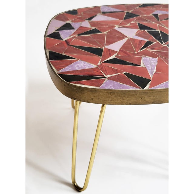 Mid-Century Modern Mosaic and Brass Side Table with Hair Pin Legs by Ilse Möbel, 1950s For Sale - Image 4 of 13