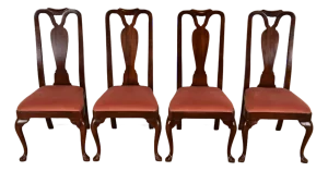 Henredon Queen Anne Solid Mahogany Side Chairs or Dining Chairs, Set of Four