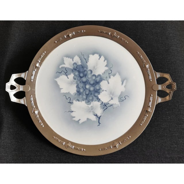 Metal Art Deco Chrome Porcelain White Metal Cake Plate For Sale - Image 7 of 7